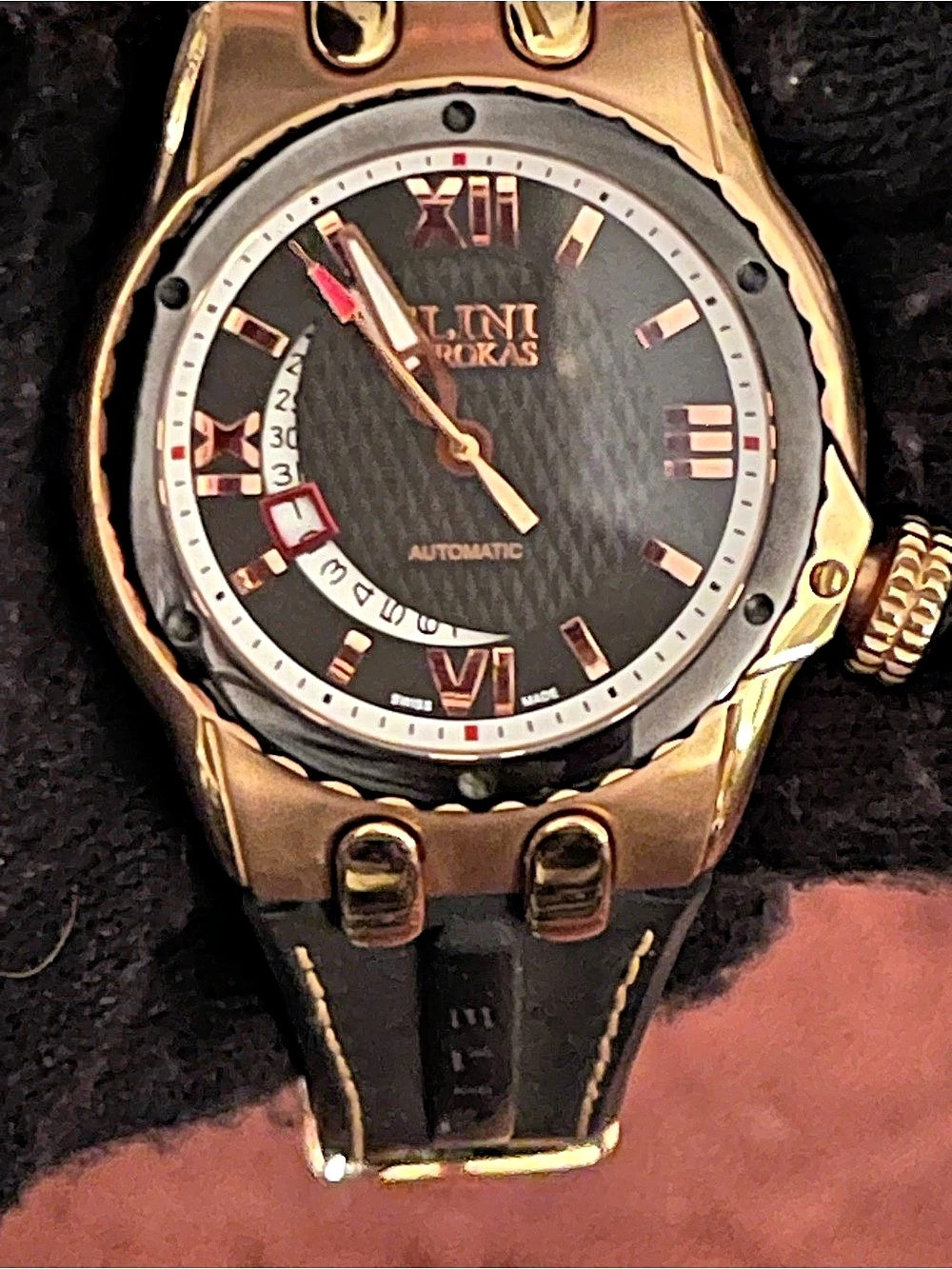Elini Automatic Watch in Brown & Gold